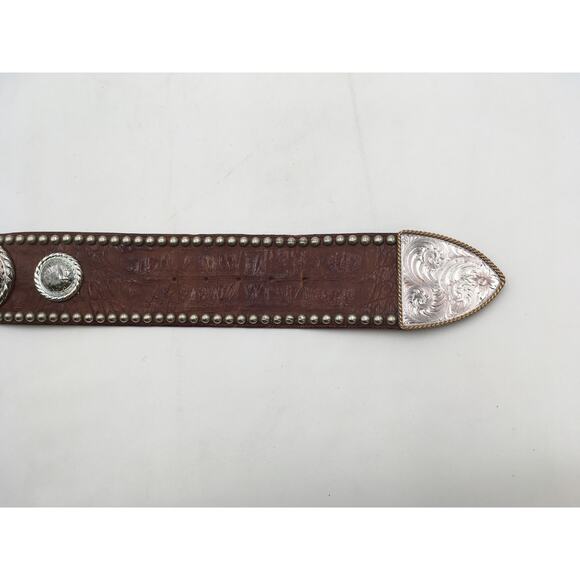 Al Beres Oversized Brown Leather Sterling Plate Western Belt Embossed Flowers - Picture 5 of 10